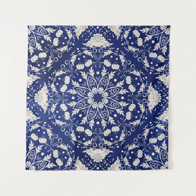 Tapiz Porcelana china: Floral azul acuarela (Anverso)