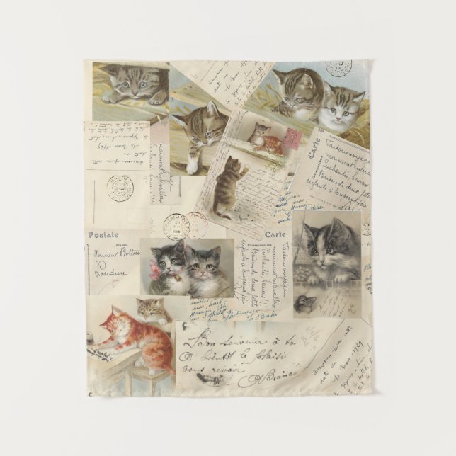 Tapiz Postales para gatos vintage (Anverso)