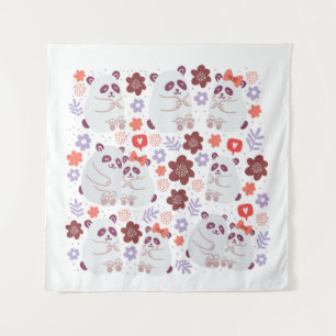 Tapiz Poster cuadrado con lindos pandas parejas enamorad