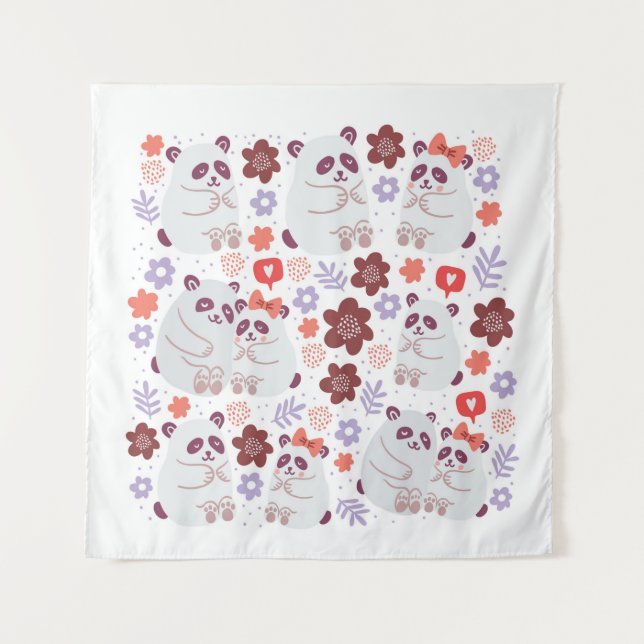 Tapiz Poster cuadrado con lindos pandas parejas enamorad (Anverso)