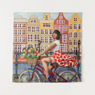 Tapiz Poster de Amsterdam: Ciclismo Chica Pin-Up.