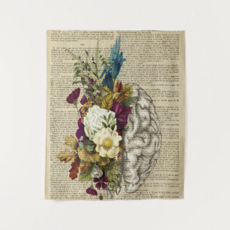 Tapiz póster de anatomía cerebral floral médica