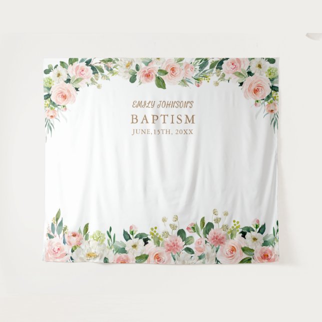 Tapiz Póster de Bautizo de Flores Rosadas, Evento Religi (Anverso (horizontal))