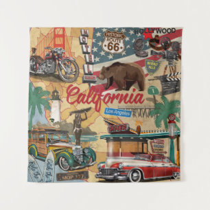 Tapiz Poster de California de época con atracciones turí