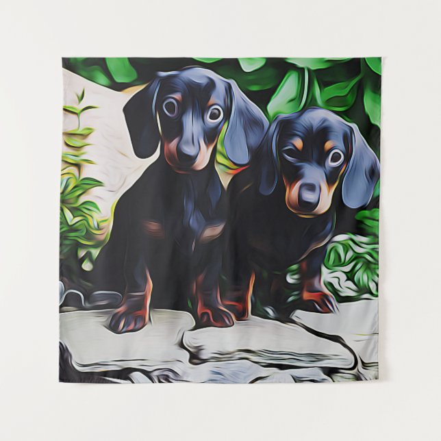 Tapiz Póster de cumpleaños de Dachshund perro jardín de  (Anverso)