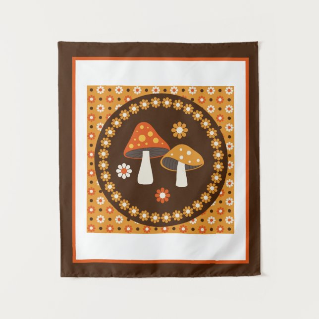 Tapiz Poster de hongos y flores dulces retro (Anverso)