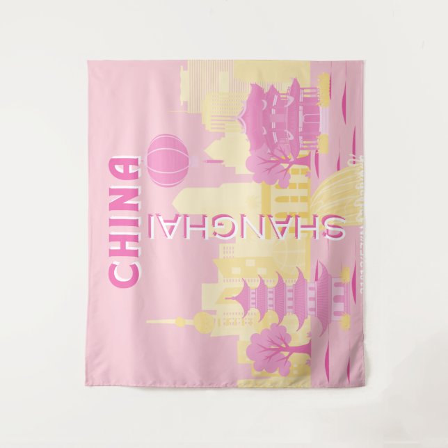 Tapiz Póster Rosa de Viajes a Shanghai China (Anverso)