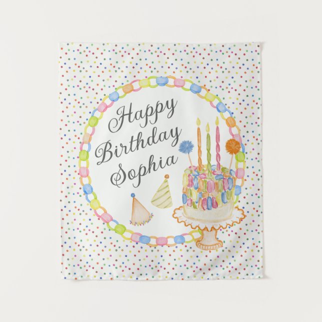 Tapiz Postre de Cumpleaños con Confeti (Anverso)
