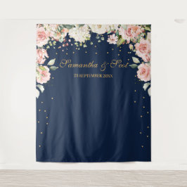 Tapiz Preciosa boda boho floral rosa y azul marino