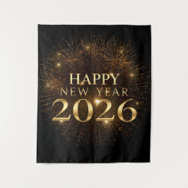 Tapiz premium black gold happy new year party backdrop