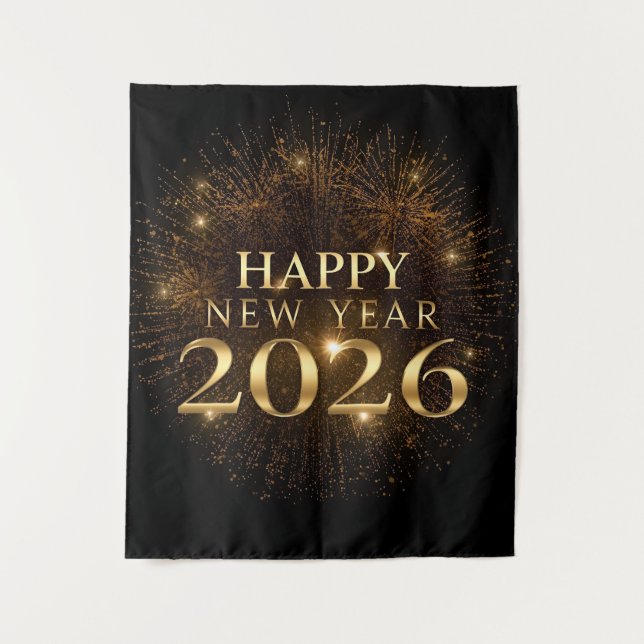 Tapiz premium black gold happy new year party backdrop (Anverso)