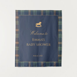 Tapiz Preppy Navy Plaid Baby Shower with Rocking horse
