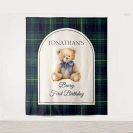Tapiz Preppy Teddy Bear Birthday Photo Backdrop