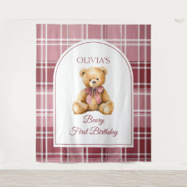 Tapiz Preppy Teddy Bear Pink Bow Birthday Photo Backdrop