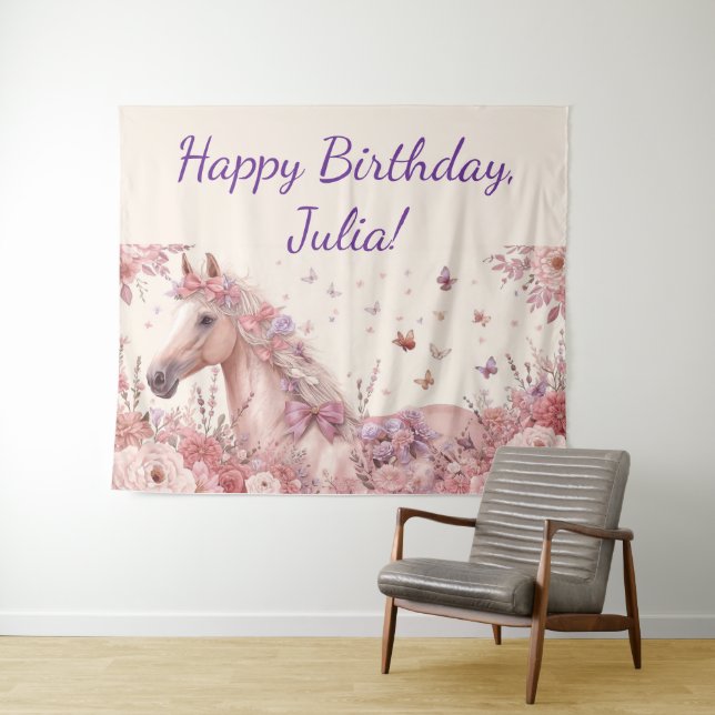 Tapiz Pretty Ponies and Petals Horse Birthday Banner (In situ (horizontal))