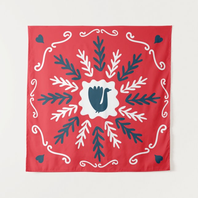 Tapiz Primavera, Feliz Navidad folklore doodle cuadrado  (Anverso)