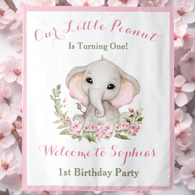 Tapiz Primer Chica de cumpleaños Elefante Señal de Bienv (First Birthday Girl Elephant Welcome Sign Tapestry)