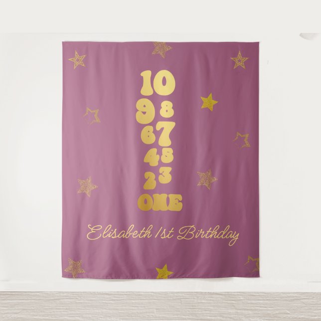 Tapiz Primer cumpleaños de la cuenta regresiva de Año Nu (Anverso)