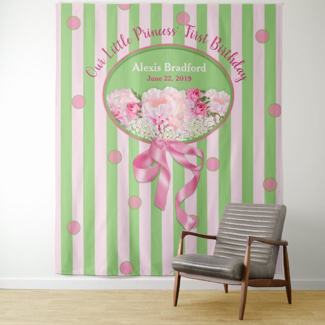 Tapiz Primer cumpleaños de la niña bebé, tapiz, rosado/f (In situ)