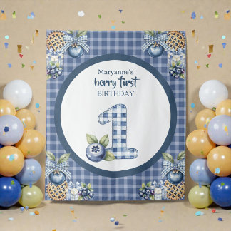 Tapiz Primer Cumpleaños de Niño con Arándanos