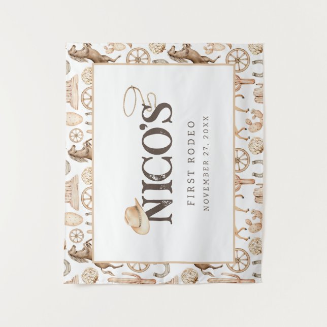 Tapiz Primer cumpleaños de Rodeo Neutral Southern Cowboy (Anverso)