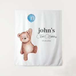 Tapiz Primer cumpleaños de Teddy Bear Boy
