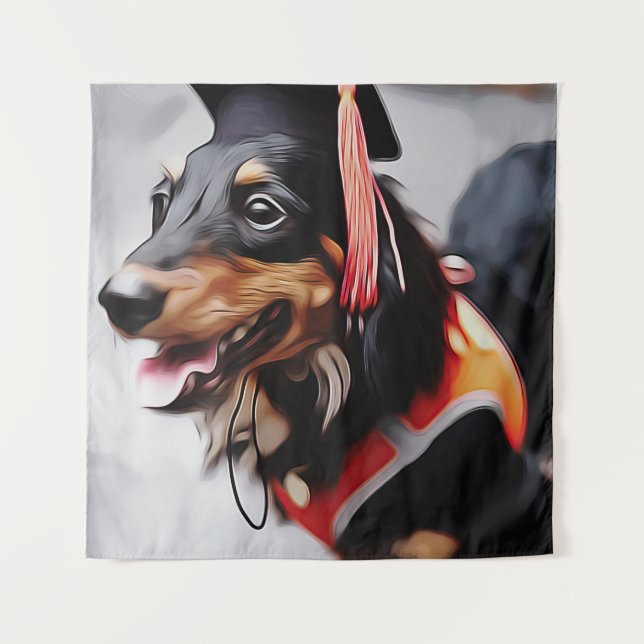 Tapiz Primer plano del perro dachshund con sombrero de g (Anverso)