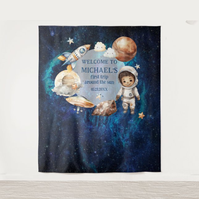 Tapiz Primer Viaje De La Fiesta Del Cumpleaños Espacial  (Anverso)