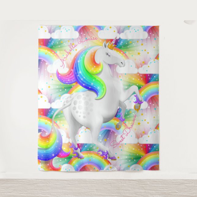 Tapiz Princesa de unicornio arcoiris personalizada (Anverso)