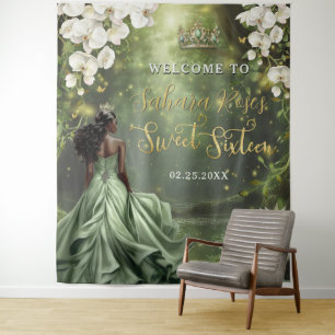 Tapiz Princesa Negra y Rana Sabio Vestido Verde Dulces 1