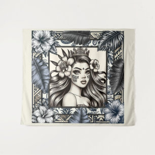 Tapiz Princesa Polinesia Floral Tribal Azul