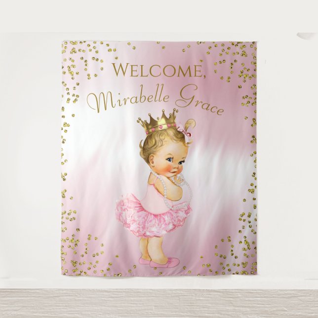 Tapiz Princess Ballerina Baby Shower Backdrop Blonde (Anverso)