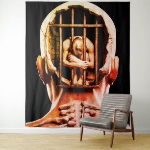 Tapiz Prisión de la Mente – Arte mural conceptual surrea