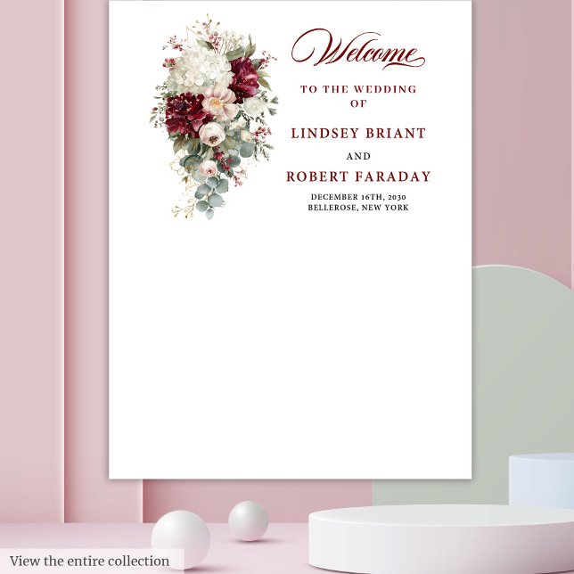 Tapiz Prop. Boda floral elegante Boho Borgoña (Boho Burgundy White Elegant Floral Wedding Prop)