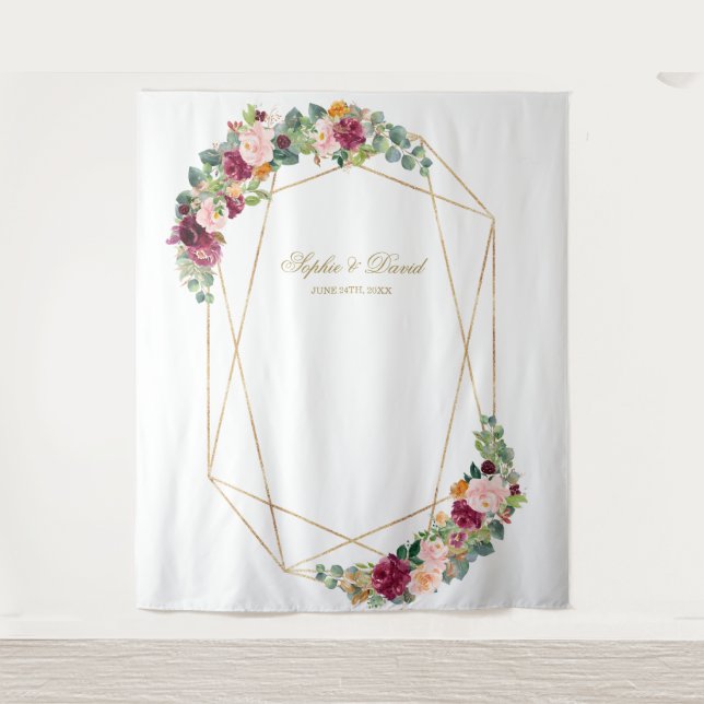 Tapiz Prop de Boda de Lujo Floral de Azafrán y Eucalipto (Anverso)