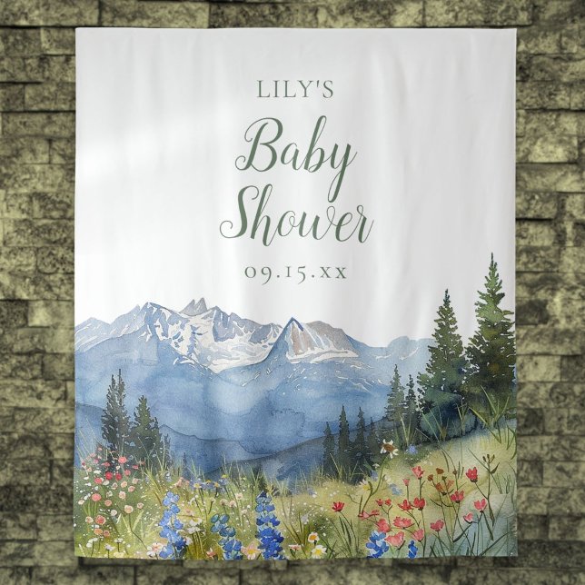 Tapiz Prop de Foto de Shower de Bebé de Montaña con Acua (Modern Watercolor Mountain Baby Shower Photo Prop Tapestry)
