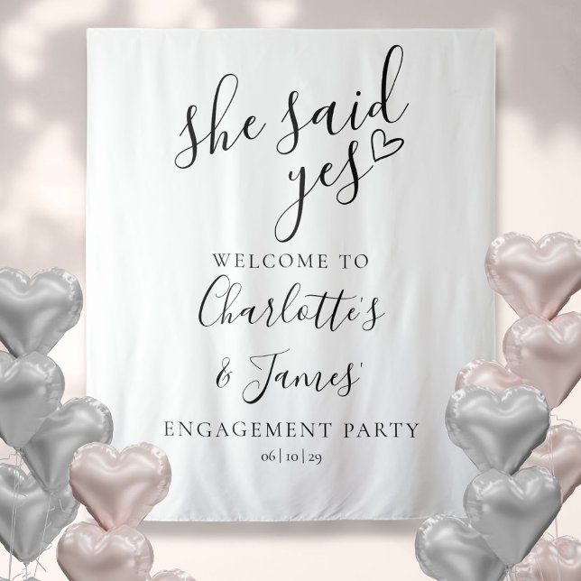 Tapiz Propaganda de fiesta de compromiso "Ella dijo que  (She Said Yes Engagement Party Photo Prop Tapestry)