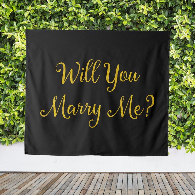 Tapiz Propuesta de oro negro ¿Te casarás conmigo? Banner (Black Gold Proposal Sign Will You Marry Me? Banner Tapestry
)