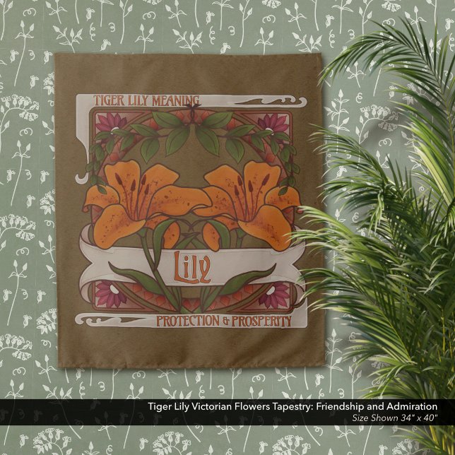 Tapiz Prosperidad de la protección de las flores de tigr (Pink Lily Victorian Flowers Tapestry: Protection and Prosperity–Dark Floral Aesthetic)