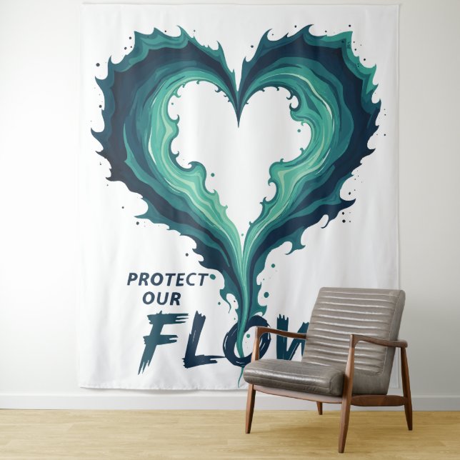 Tapiz “Protect Our Flow – Ocean Heart Eco Tapestry (In situ)