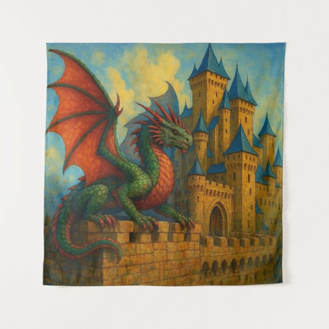 Tapiz Protector del castillo del dragón medieval (Anverso)