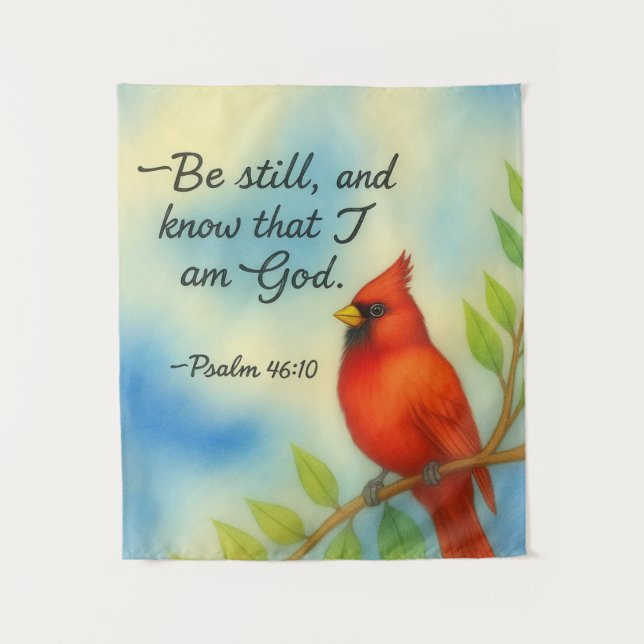 Tapiz Psalm 46:10 Be Still Red Cardinal Scripture Nature (Anverso)