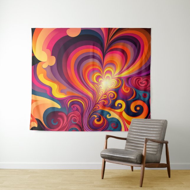 Tapiz Psicodelia Surreal Swirl Heart Pattern (In situ (horizontal))