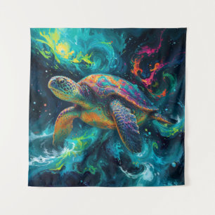 Tapiz Psicodélica tortuga marina en el océano abstracto