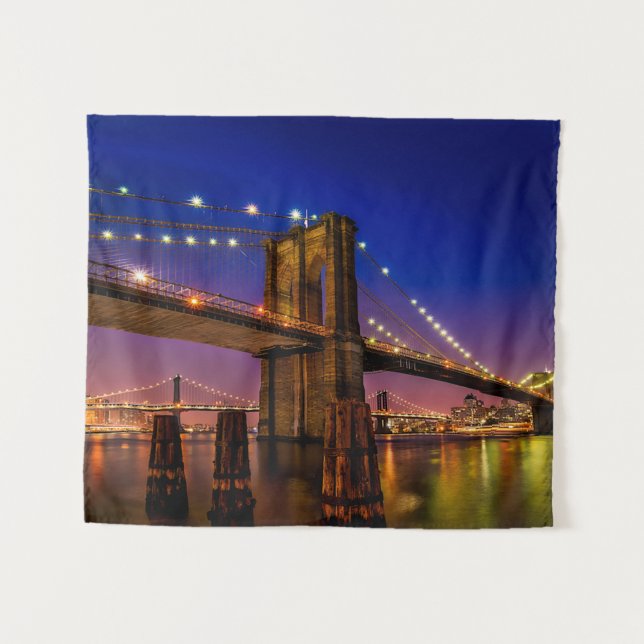 Tapiz Puente de Brooklyn, Nueva York de noche (Anverso (horizontal))