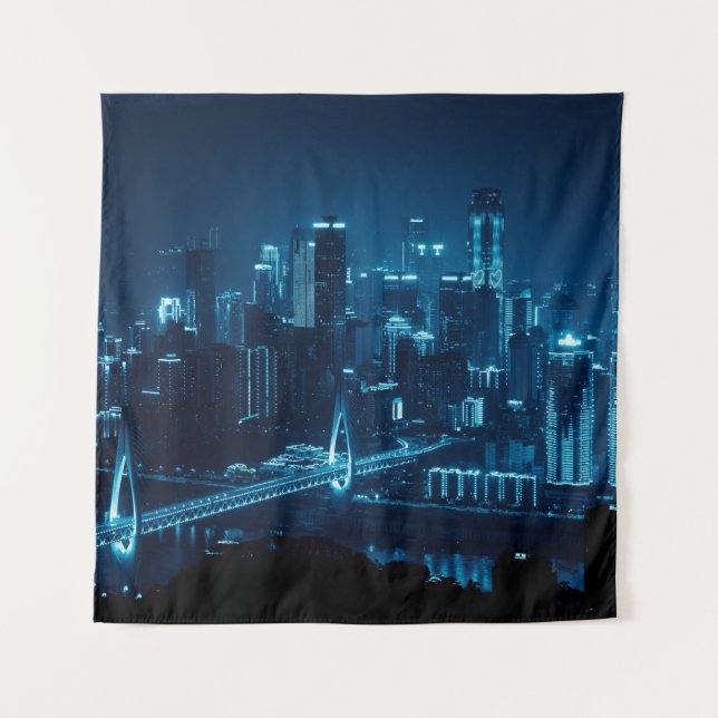 Tapiz Puente y arquitectura urbana por la noche en Cho (Anverso)