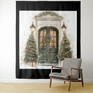 Tapiz Puerta de Brownstone elegante de Navidad