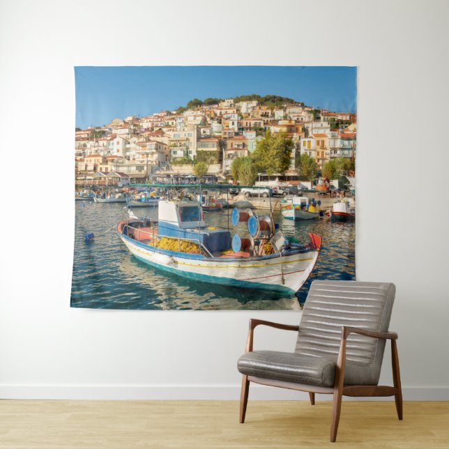 Tapiz Puerto con barcos de pesca en Plomari, Lesbos, Gre (In situ (horizontal))