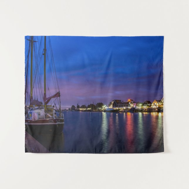Tapiz Puerto de Volendam iluminado por la noche (Anverso (horizontal))