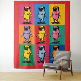 Tapiz Pugs Divertidos en Monopatines Cuadrícula de Arte 